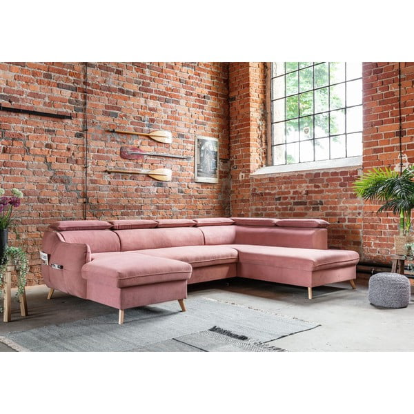 Jasnoróżowy aksamitny rozkładany narożnik (prawostronny/w kształcie litery U) Sweet Harmony – Miuform-image-4