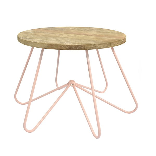 Jasnoróżowy stolik ze zdejmowanym blatem z drewna mangowca HF Living Round Stocky, ø 68 cm