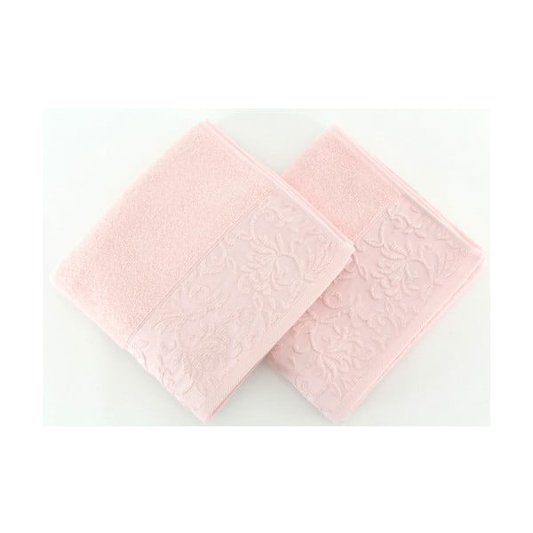 Zestaw 2 jasnoróżowych ręczników ze 100% bawełny Burumcuk Pink, 50x90 cm