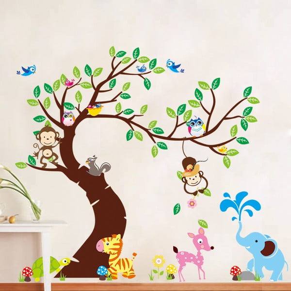 Zestaw dziecięcych naklejek ściennych Ambiance Tree, Monkeys and Elephant