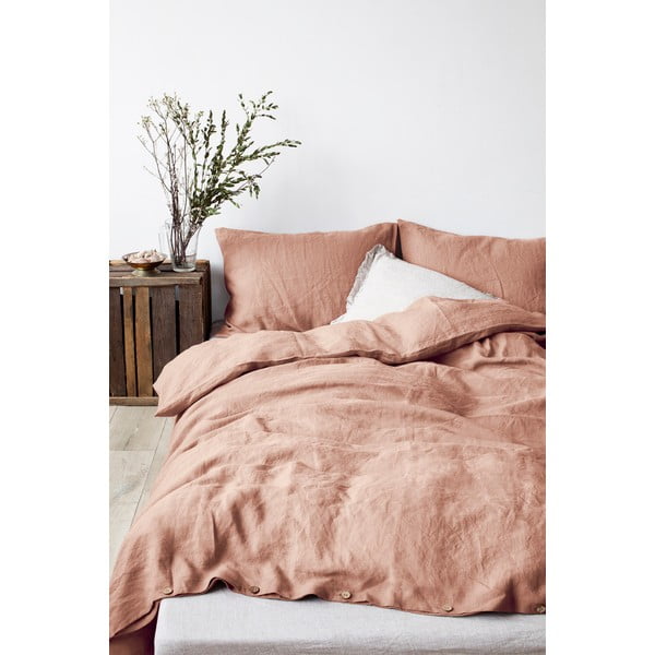 Brązowoterakotowa lniana poszwa na kołdrę Linen Tales, 140x220 cm-image-1