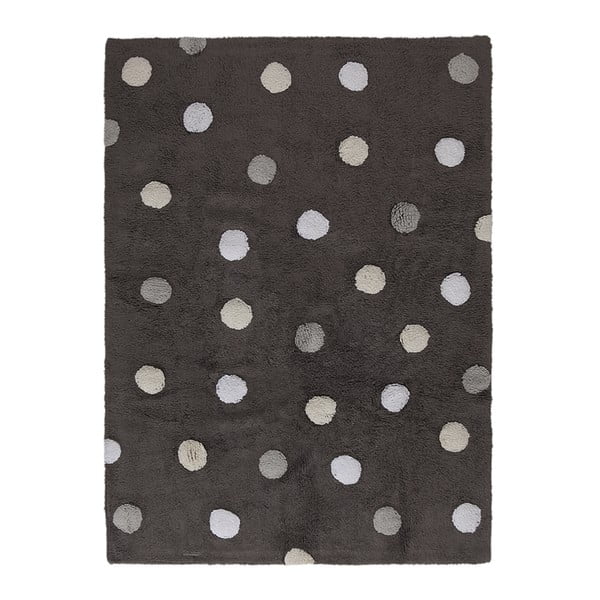 Ciemnoszary dywan bawełniany wykonany ręcznie w szare groszki Lorena Canals Polka, 120x160 cm