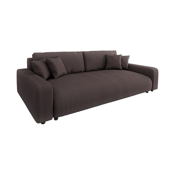 Brązowa sztruksowa rozkładana sofa ze schowkiem 234 cm Sara – Ropez