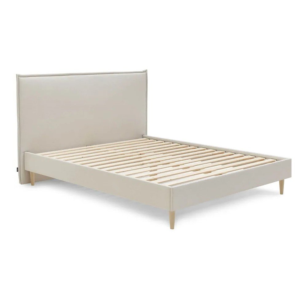 Beżowe tapicerowane łóżko dwuosobowe ze stelażem 160x200 cm Sary – Bobochic Paris