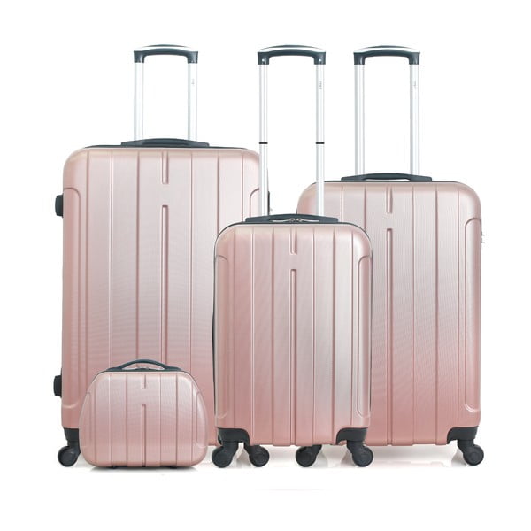 Komplet 4 walizek podróżnych na kółkach w kolorze różowego złota Hero Fogo-C