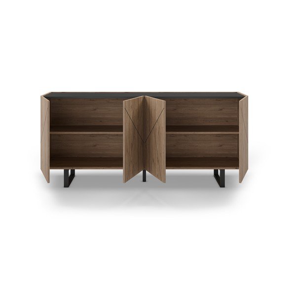 Czarno-naturalna niska komoda w dekorze dębu 180x80 cm Milena – Marckeric-image-4