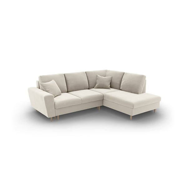 Beżowy aksamitny rozkładany narożnik ze schowkiem (prawostronny/w kształcie litery L) Kyoto – Cosmopolitan Design-image-1