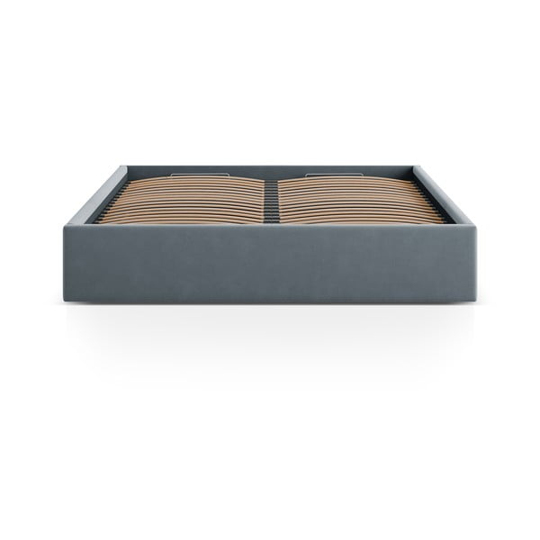 Jasnoniebieskie tapicerowane łóżko dwuosobowe ze schowkiem/bez zagłówka ze stelażem 180x200 cm Susan – Micadoni -image-2