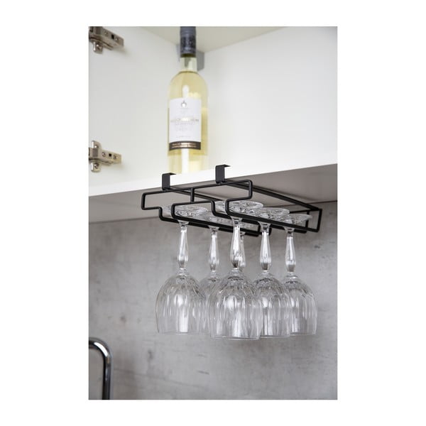 Czarny wieszak na kieliszki pod półkę Wenko-image-1
