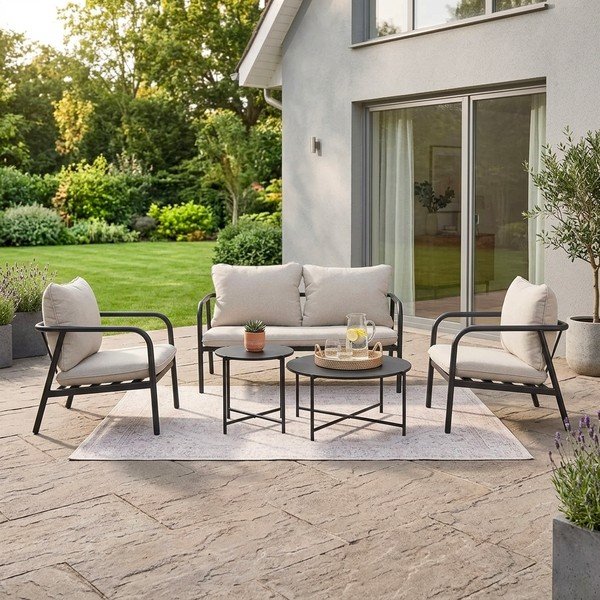 Beżowy stalowy zestaw mebli ogrodowych dla 4 osób Ostuni – Bizzotto-image-1