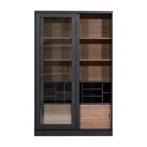 Czarno-naturalna witryna z litego drewna sosnowego z drzwiami przesuwnymi 125x200 cm James – WOOOD-image-3