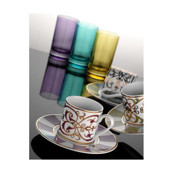 Komplet szklanek i filiżanek z talerzykiem Złota linia, 12 szt.