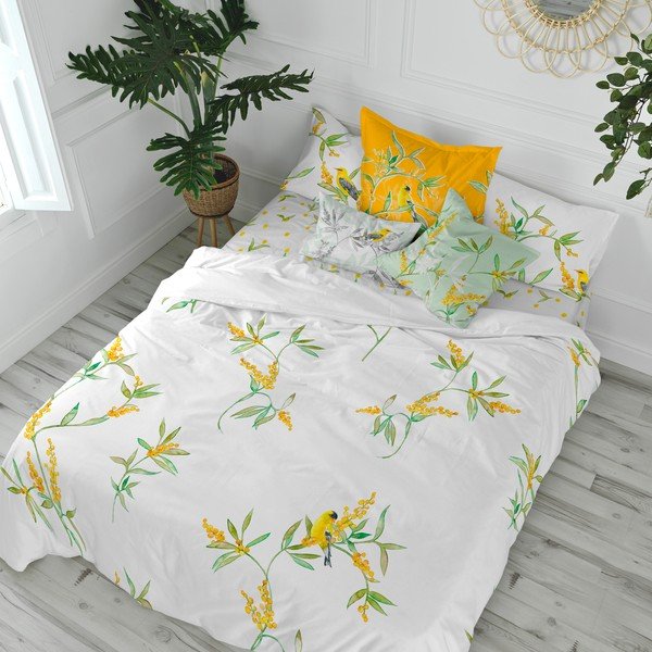 Żółto-biała bawełniana dwuosobowa poszwa na kołdrę 200x200 cm Corniglia – Happy Friday-image-1