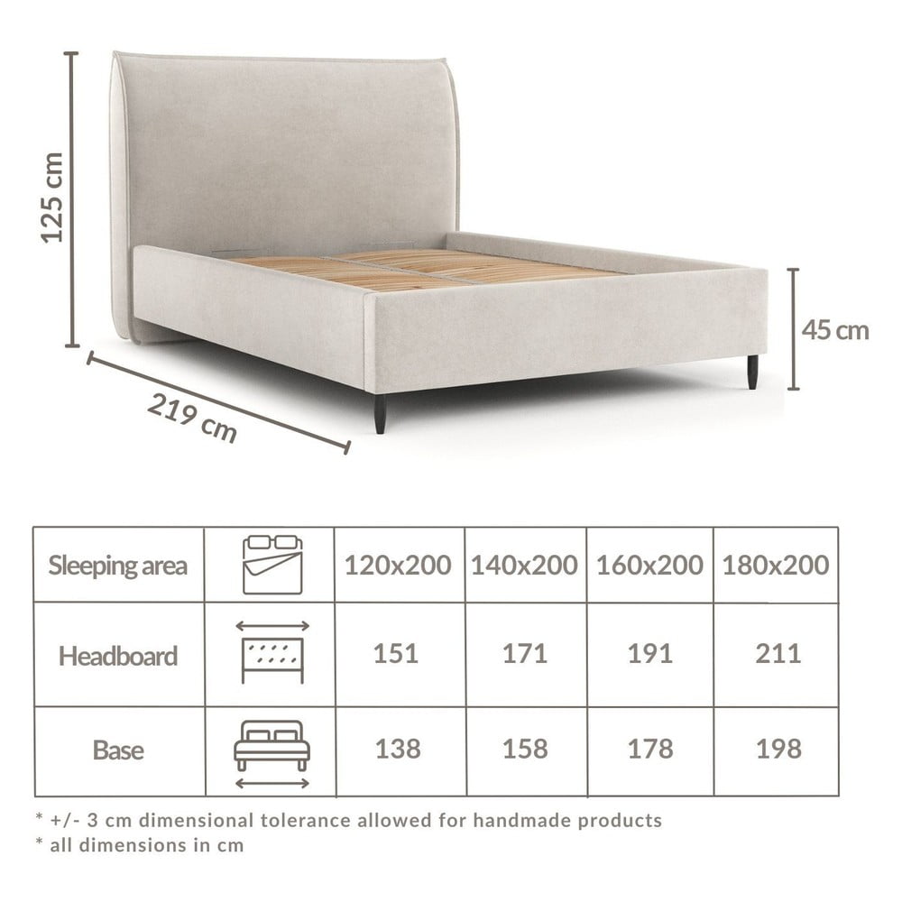 Kremowe tapicerowane łóżko dwuosobowe ze schowkiem i stelażem 160x200 cm Shell – Maison de Rêve (zdjęcie 8)