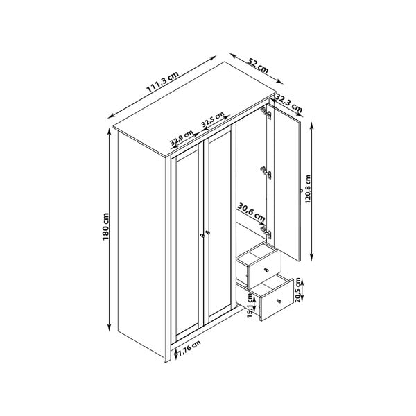 Szaro-naturalna szafa w dekorze dębu 112x180 cm Emerald – Støraa-image-3