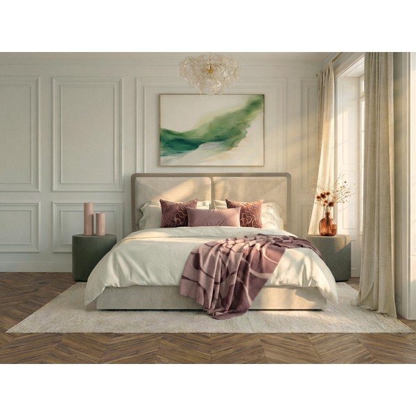Beżowe/szarobrązowe tapicerowane łóżko dwuosobowe ze schowkiem ze stelażem 180x200 cm Mara – Bobochic Paris-image-3