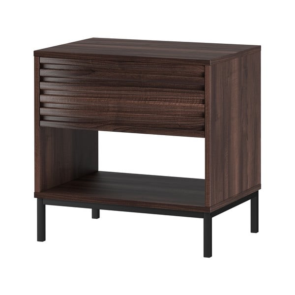 Ciemnobrązowa szafka nocna z blatem w dekorze orzecha Celine – Støraa-image-1