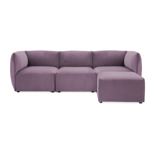 Liliowa 3-osobowa sofa modułowa z podnóżkiem Vivonita Velvet Cube