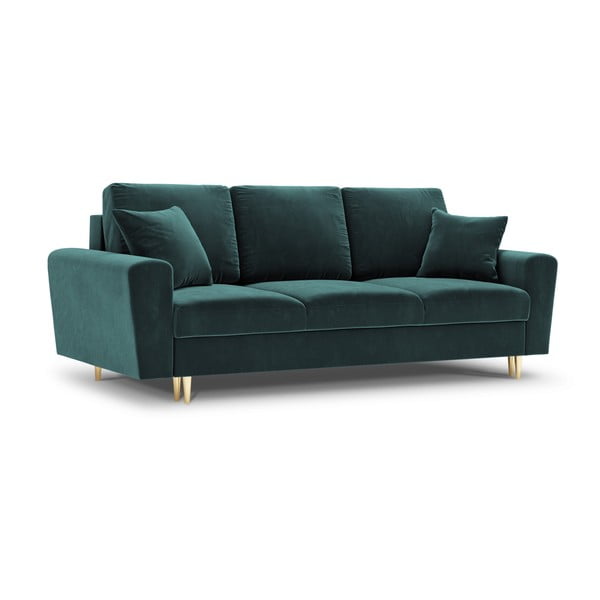 Morska aksamitna rozkładana sofa ze schowkiem 235 cm Kyoto – Cosmopolitan Design-image-1
