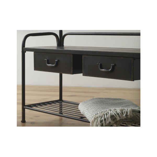 Czarny metalowy wieszak z siedziskiem i regałem na buty Geese Gerome-image-2