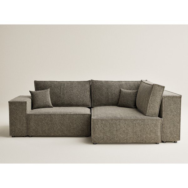 Brązowy rozkładany/ze schowkiem narożnik z tkaniny szenilowej (prawostronny/w kształcie litery L) Tonga – Maison de Rêve-image-2