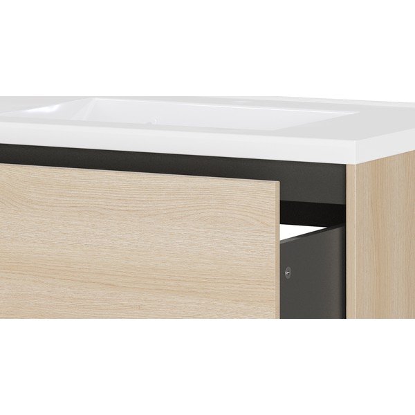 Wisząca szafka pod umywalkę w dekorze dębu w naturalnym kolorze 81x61 cm Bodera – Germania-image-4