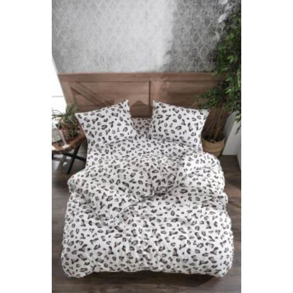 Biało-szara pościel dwuosobowa z bawełny renforcé z prześcieradłem/4-częściowa 200x220 cm – Mila Home-image-1