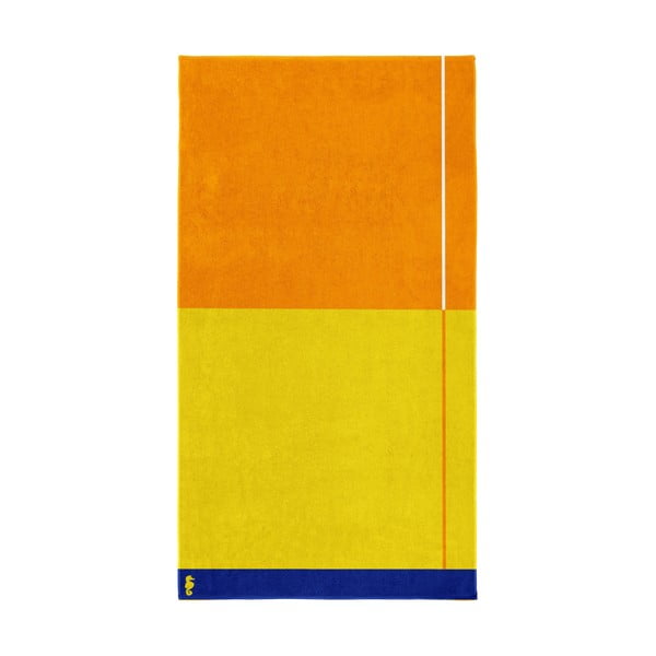 Żółty ręcznik bawełniany Seahorse Block, 180 x 100 cm