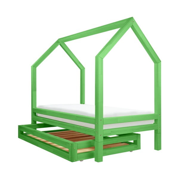 Komplet zielonej szuflady i 4 wydłużonych nóg do łóżka Benlemi Funny, 80x200 cm