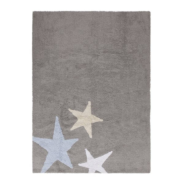 Szary dywan bawełniany wykonany ręcznie z niebieską gwiazdą Lorena Canals Three Stars, 120x160 cm
