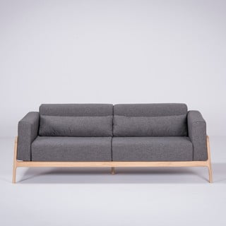Ciemnoszara sofa z konstrukcją z litego drewna dębowego Gazzda Fawn, 210 cm