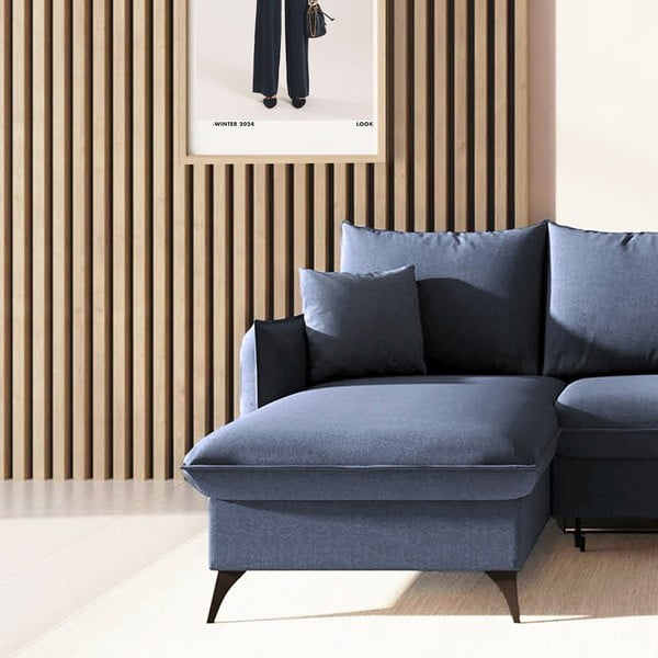 Niebieski rozkładany narożnik ze schowkiem (lewostronny/z szezlongiem) Brim – Rodier-image-4