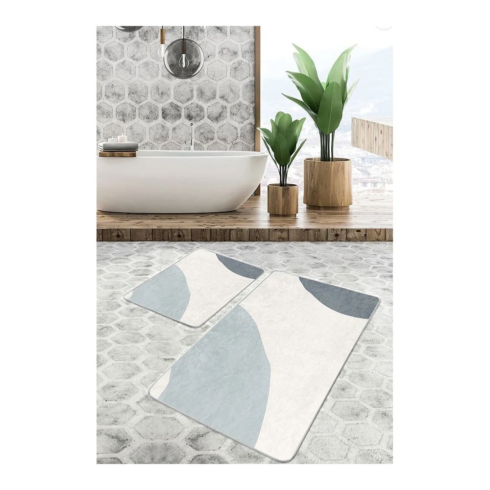 Szaro-kremowe aksamitne dywaniki łazienkowe zestaw 2 szt. 60x100 cm Abstract Shapes – Mila Home (zdjęcie 7)