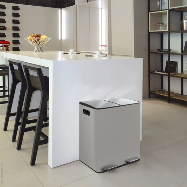 Szarobrązowy stalowy kosz na śmieci 2x20 l do segregacji odpadów/z pedałem   Aliya – Spirella-image-1