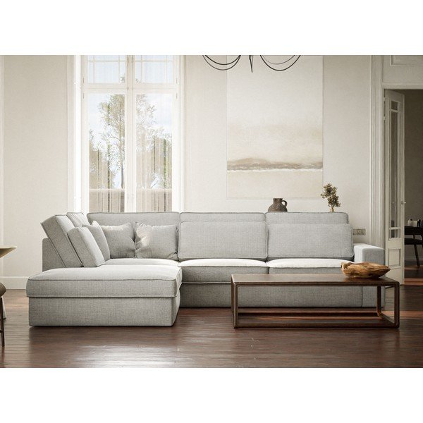 Jasnoszary narożnik z tkaniny szenilowej (lewostronny/w kształcie litery L) Kirou – Maison de Rêve-image-4