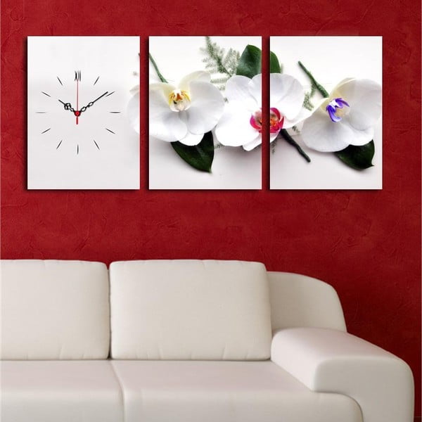Obraz z zegarem Białe Orchidee