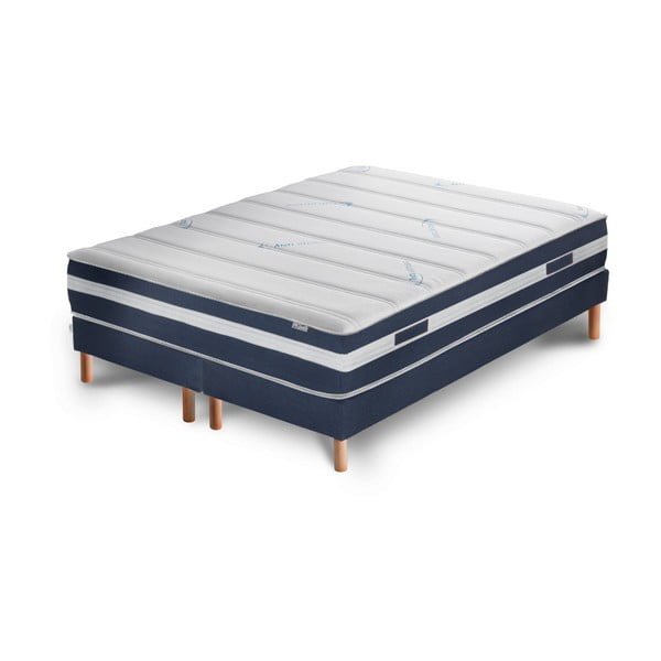 Ciemnoniebieskie łóżko z materacem i podwójnym boxspringiem Stella Cadente Maison Venus Europe, 140x200 cm