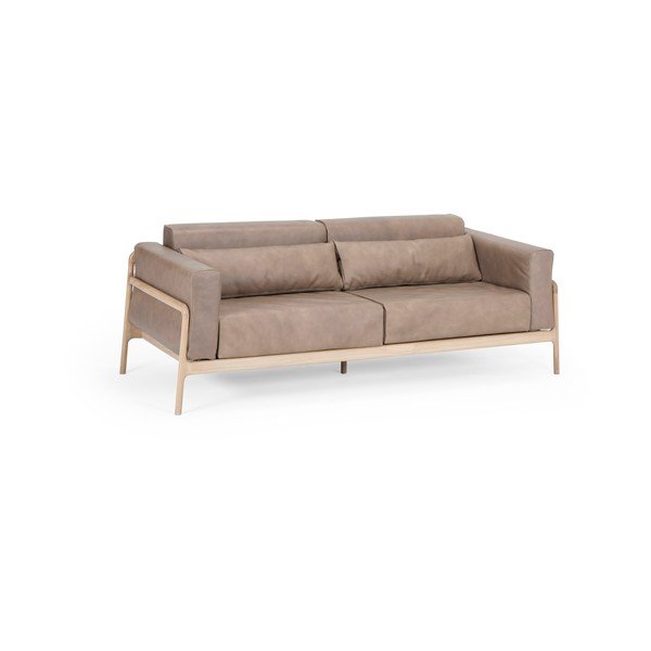 Jasnobrązowa sofa z bawolej skóry z konstrukcją z litego drewna dębowego Gazzda Fawn, 210 cm-image-3
