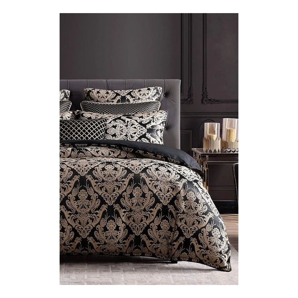 Czarna pościel dwuosobowa z bawełny renforcé z prześcieradłem/4-częściowa 200x220 cm Damask – Mila Home