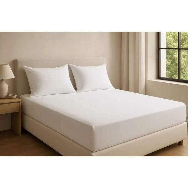 Białe prześcieradło z bawełny renforcé z gumką 200x140 cm Ranforce – Mila Home Luxury-image-2