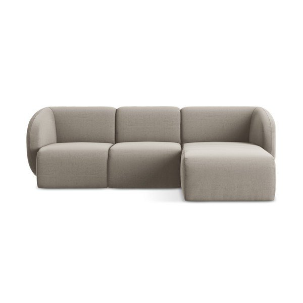 Jasnobrązowy aksamitny narożnik (prawostronny/z szezlongiem) Lani – Makamii