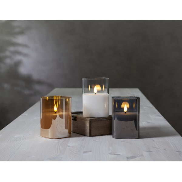 Szara woskowa świeca LED w szkle Star Trading Flamme, wys. 12,5 cm-image-3