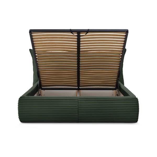 Ciemnozielone tapicerowane łóżko dwuosobowe ze schowkiem i stelażem 160x200 cm Jade – Bobochic Paris-image-4