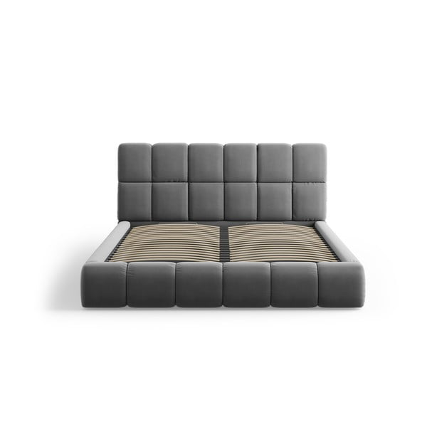 Szare aksamitne tapicerowane łóżko dwuosobowe ze schowkiem i stelażem 180x200 cm Bellis – Micadoni -image-3