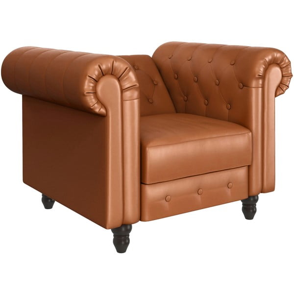 Koniakowy fotel typu chesterfield z imitacji skóry Felix – Støraa-image-3