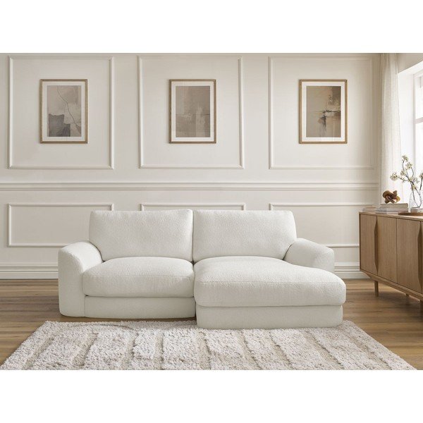 Biały narożnik z materiału bouclé (prawostronny/z szezlongiem) Leonore – Bobochic Paris-image-1