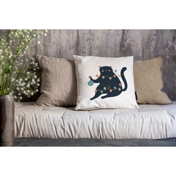 Poszewka na poduszkę ze świątecznym motywem 45x45 cm Festive Cat – Butter Kings-image-1