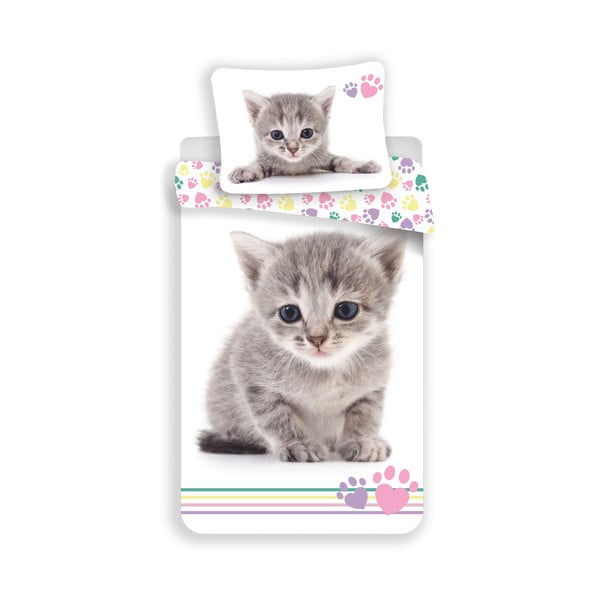 Biała bawełniana pościel dziecięca jednoosobowa 140x200 cm Kitten "Colour" – Jerry Fabrics