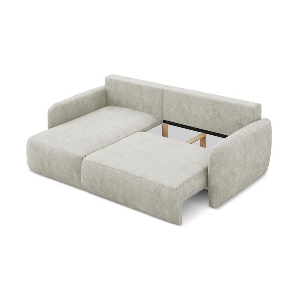 Kremowy narożnik rozkładany z tkaniny szenilowej ze schowkiem (lewostronny/z szezlongiem) Lilo – Makamii-image-3