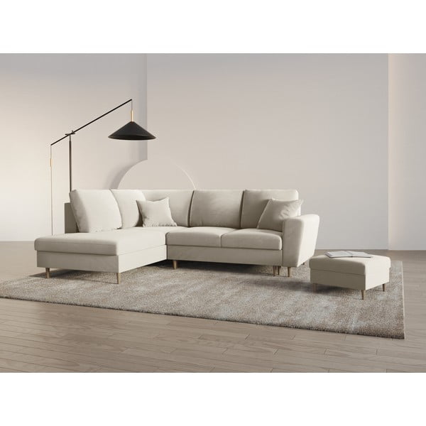 Beżowy aksamitny rozkładany narożnik ze schowkiem (lewostronny/w kształcie litery L) Kyoto – Cosmopolitan Design-image-2